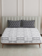 King Fitted Sheet Set, 100% Cotton 152 TC, Grey Geometrical, Embrace