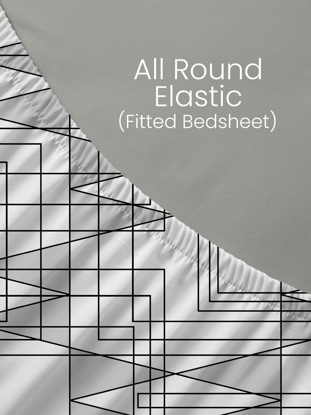 King Fitted Sheet Set, 100% Cotton 152 TC, Grey Geometrical, Embrace
