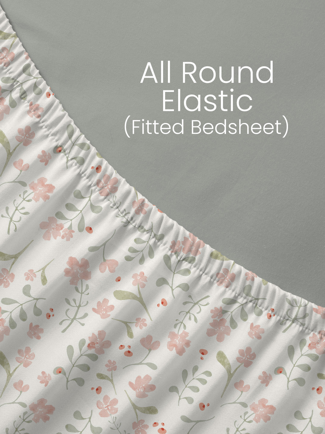 King Fitted Sheet Set, 100% Cotton 152 TC, Green & Pink Floral, Embrace