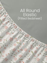 King Fitted Sheet Set, 100% Cotton 152 TC, Green & Pink Floral, Embrace