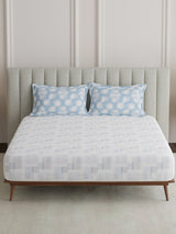 King Fitted Sheet Set, 100% Cotton 152 TC, Blue & White Geometrical, Embrace