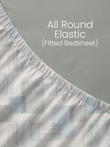 King Fitted Sheet Set, 100% Cotton 152 TC, Blue & White Geometrical, Embrace