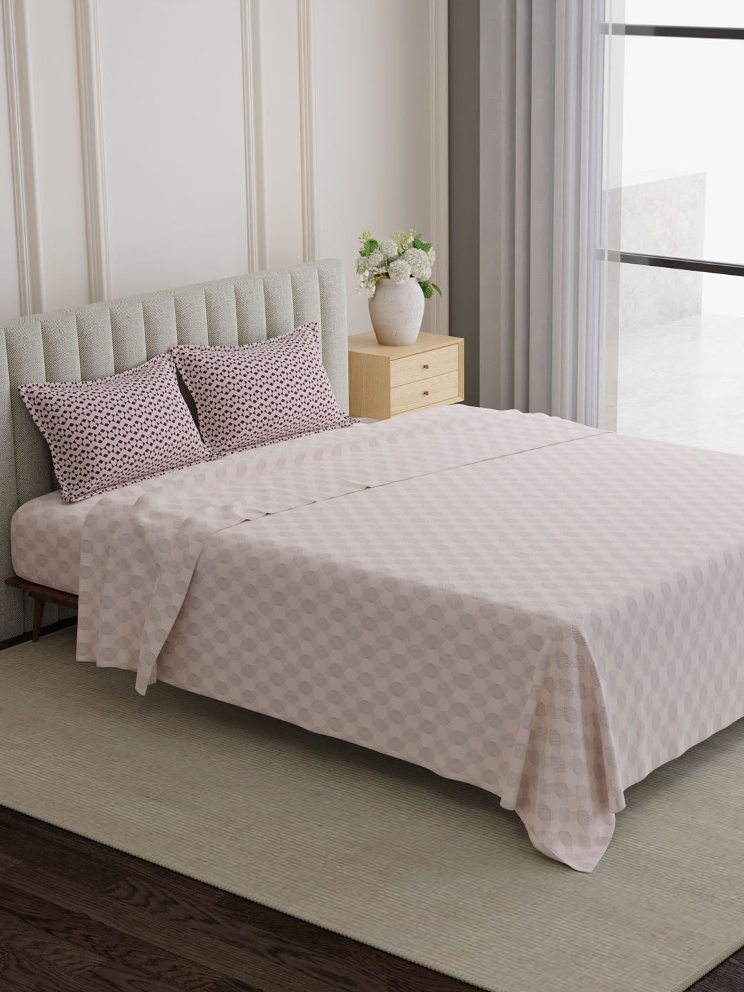 100% Cotton 152 TC, Printed King Bedsheet Set, Embrace