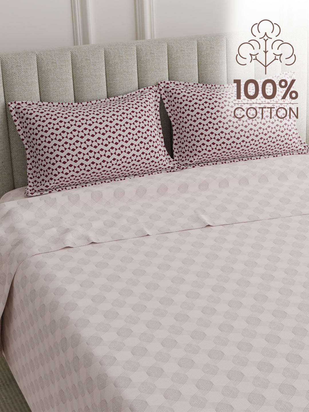 100% Cotton 152 TC, Printed King Bedsheet Set, Embrace