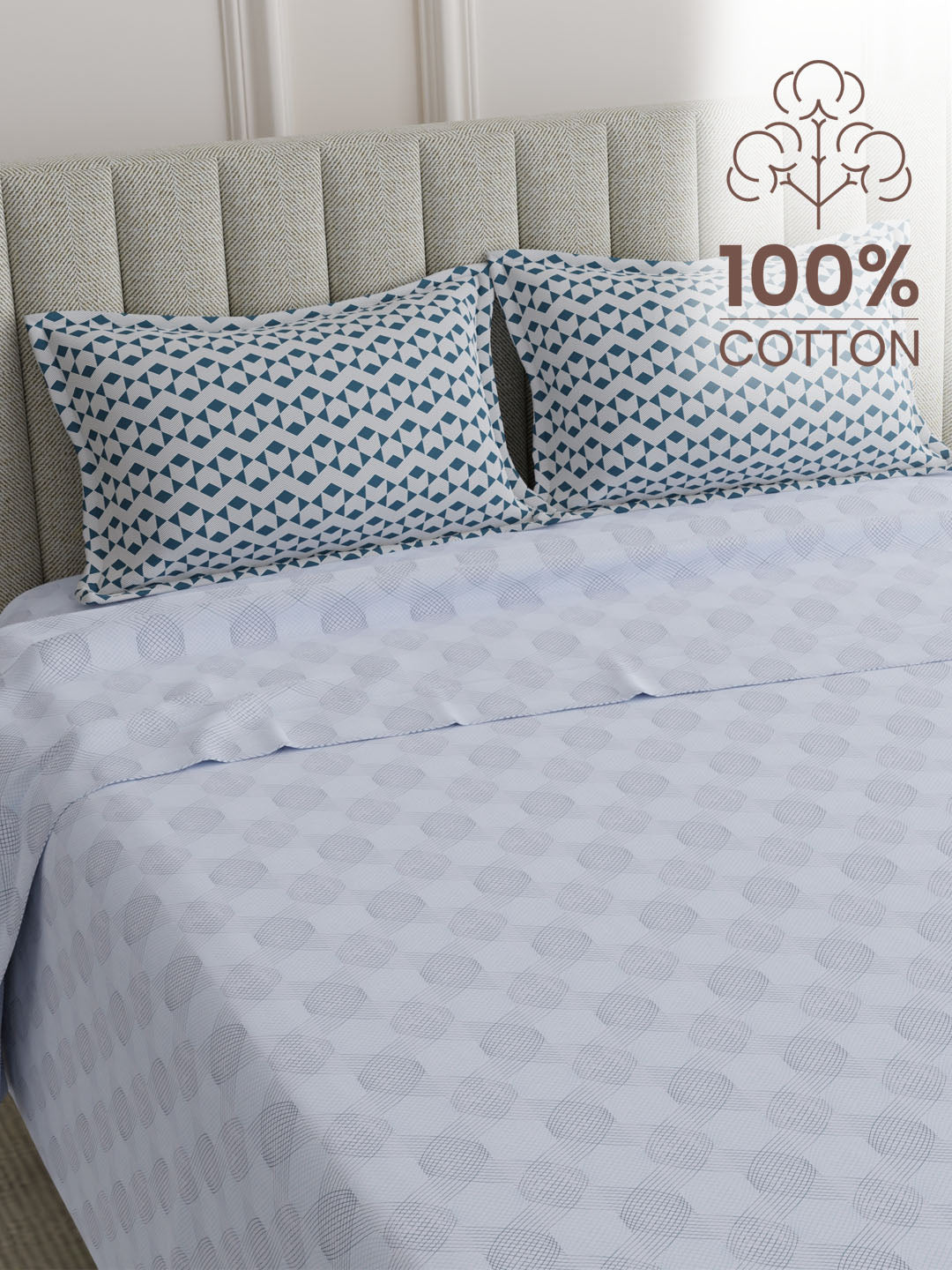 100% Cotton 152 TC, Printed King Bedsheet Set, Embrace