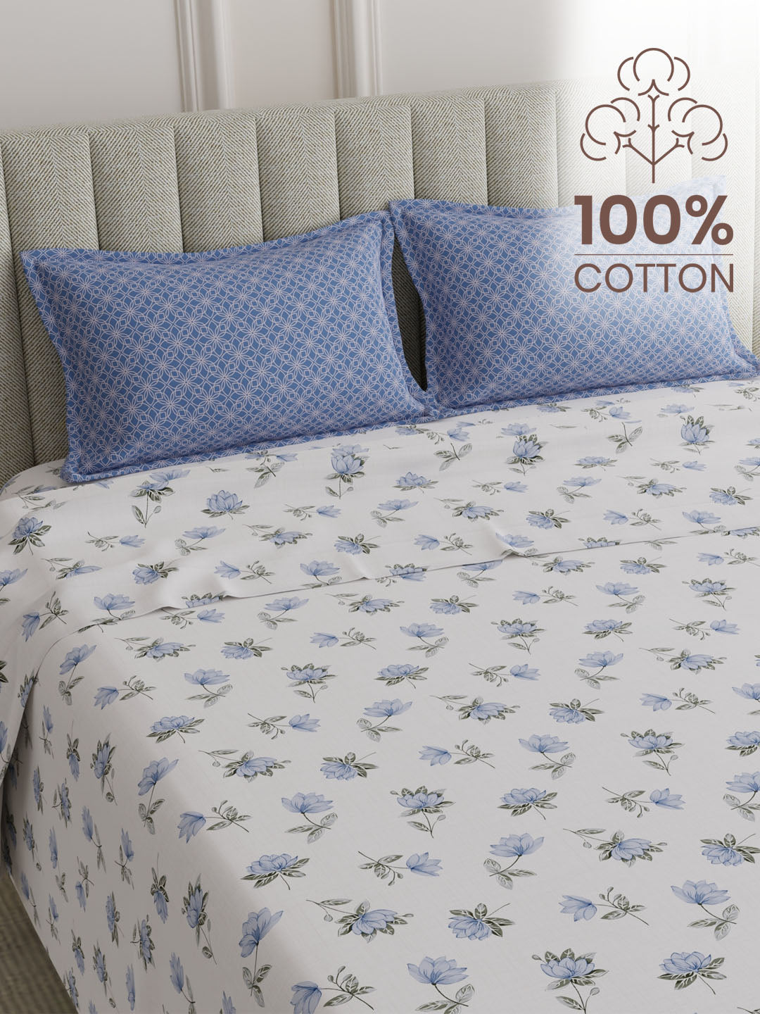 100% Cotton 152 TC, Printed King Bedsheet Set, Embrace