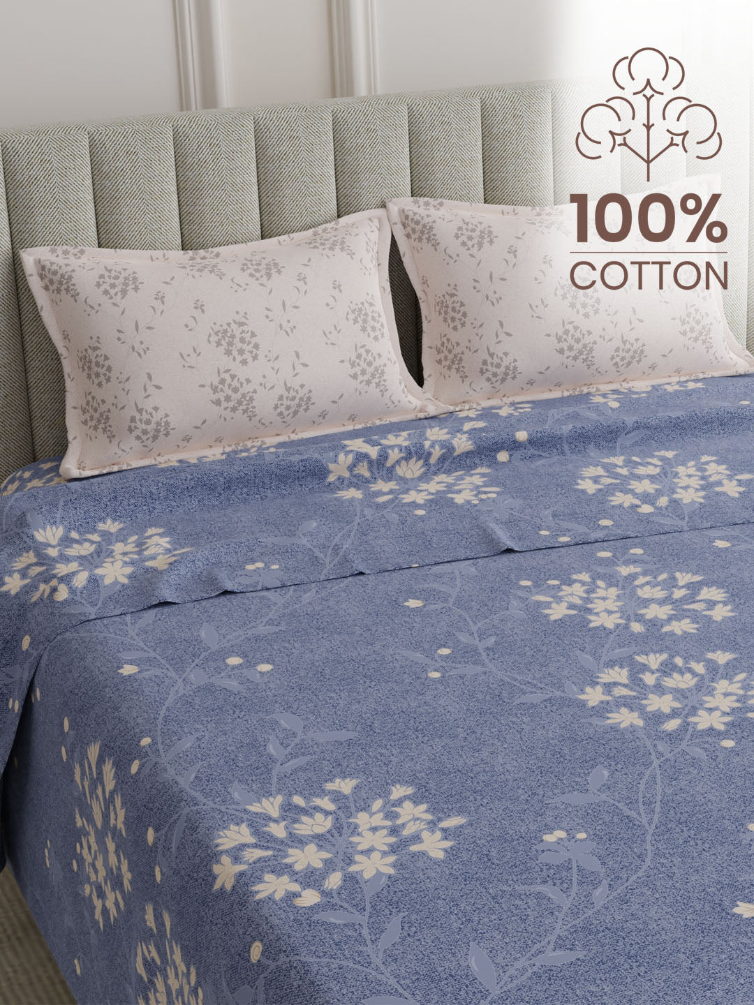 100% Cotton 152 TC, Printed King Bedsheet Set, Embrace