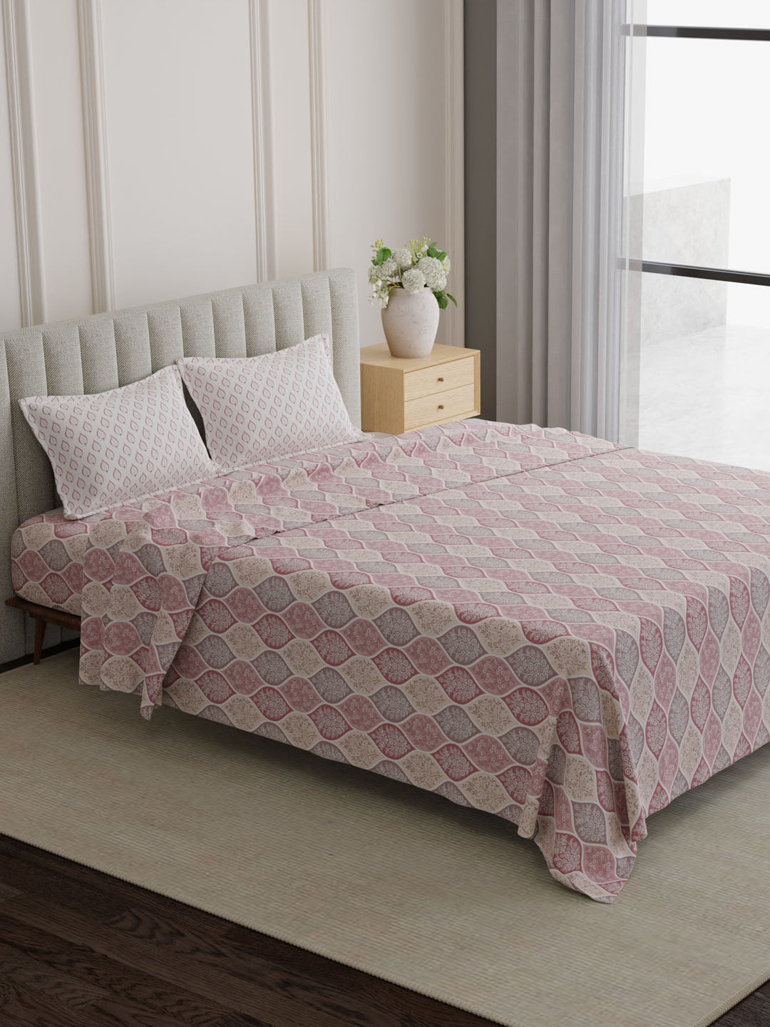 100% Cotton 152 TC, Printed King Bedsheet Set, Embrace