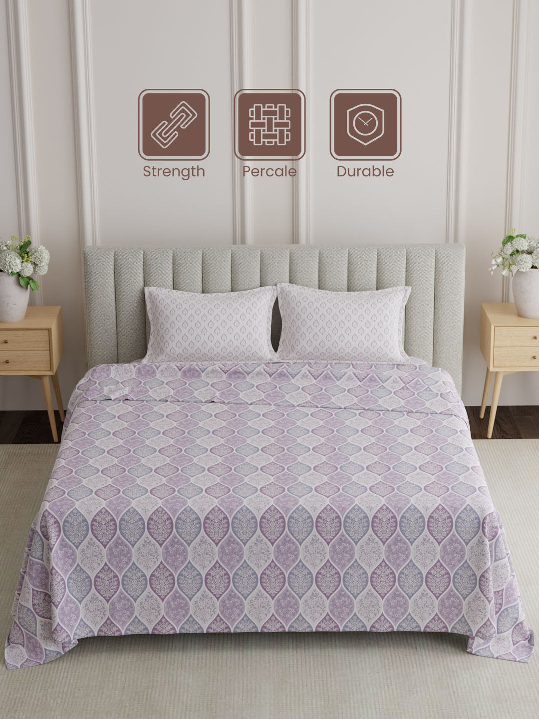 100% Cotton 152 TC, Printed King Bedsheet Set, Embrace