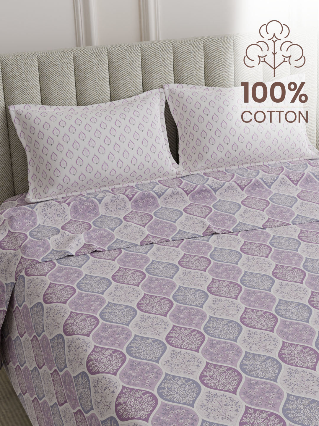 100% Cotton 152 TC, Printed King Bedsheet Set, Embrace
