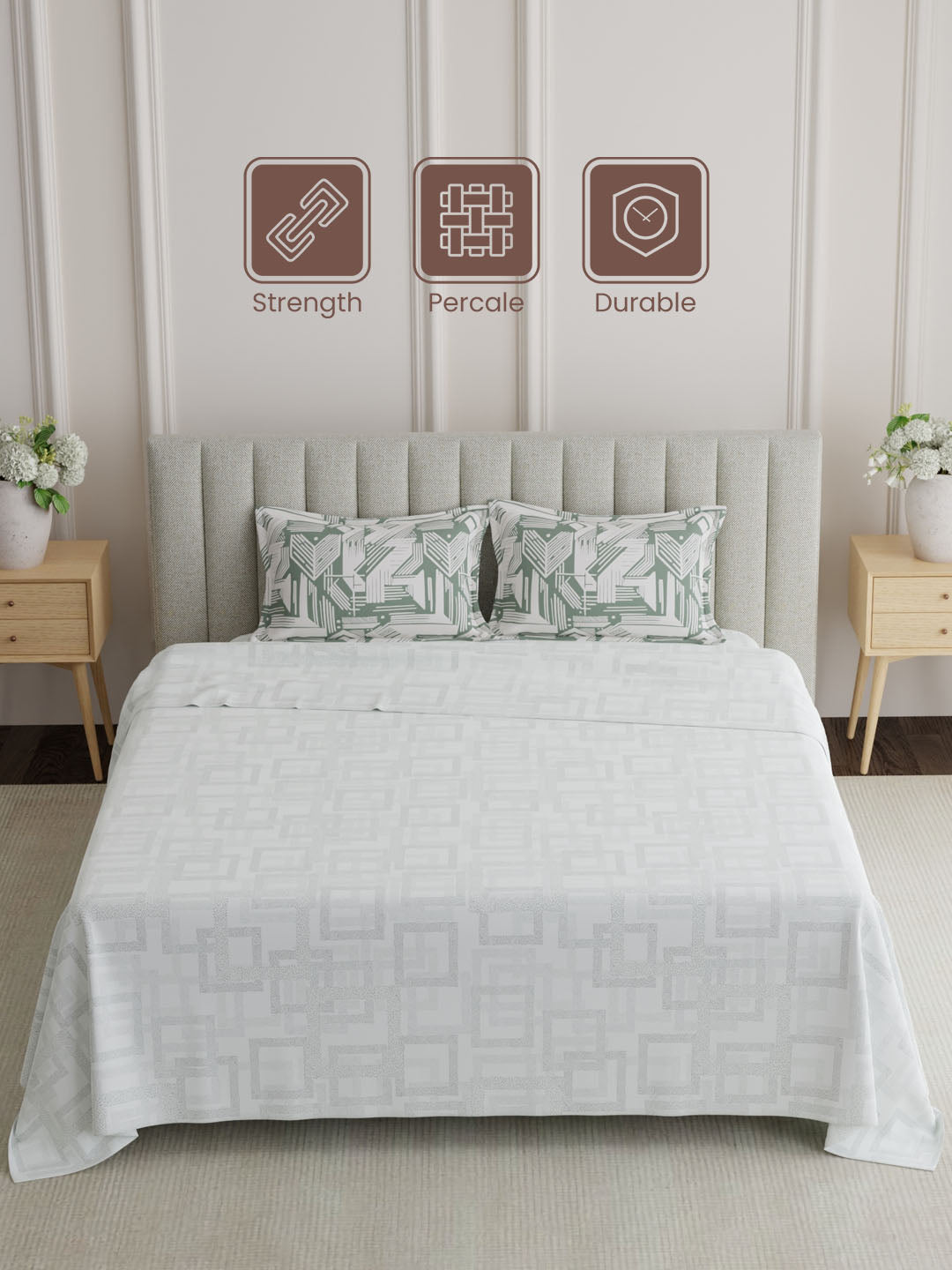 100% Cotton 152 TC, Printed King Bedsheet Set, Embrace