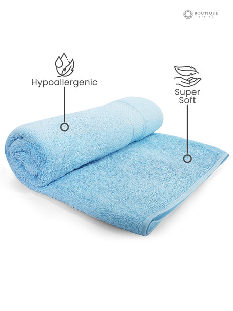 100% Cotton, Blue Bath Towel, Jasmine Aroma, 525 GSM (Nature Bouquet Collection)
