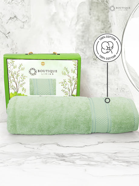 100% Cotton, Green Bath Towel, Green Apple Aroma, 525 GSM (Nature Bouquet Collection) - Pack of 1