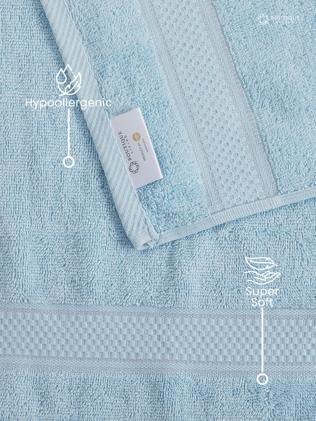 100% Cotton, Blue Hand Towels, Jasmine Aroma, 525 GSM (Nature Bouquet Collection) - Pack of 2