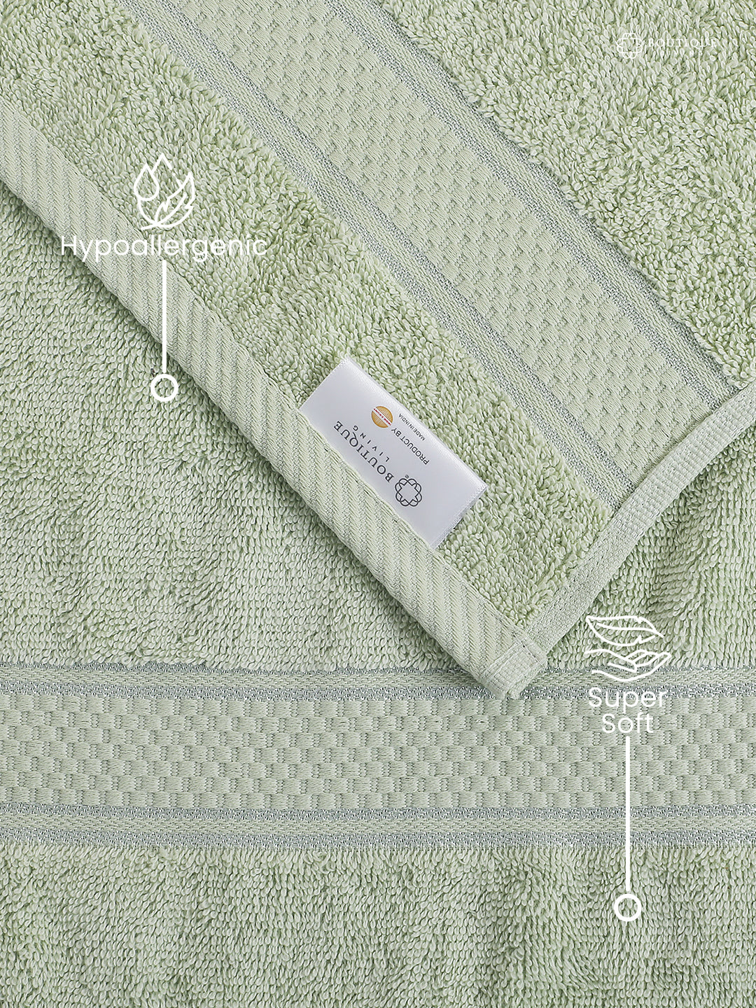 100% Cotton, Green Hand Towels, Green Apple Aroma, 525 GSM (Nature Bouquet Collection) - Pack of 2