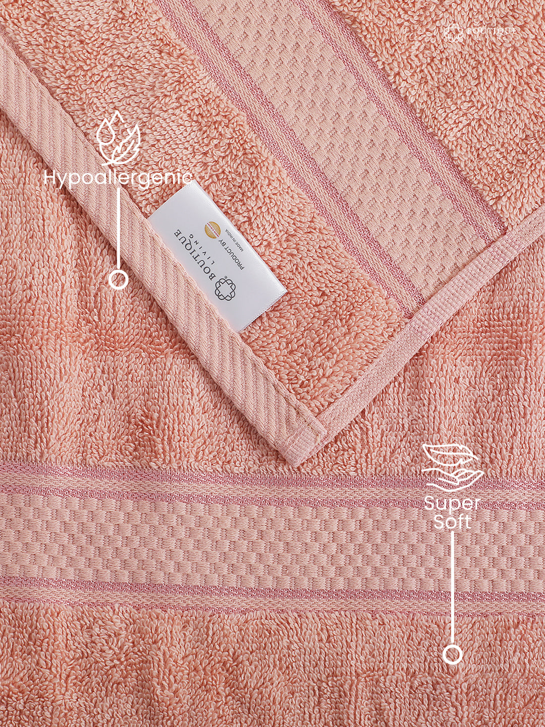 100% Cotton, Pink Hand Towels, Rose Aroma, 525 GSM (Nature Bouquet Collection) - Pack of 2