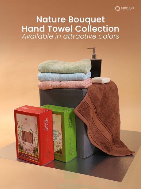 100% Cotton, Pink Hand Towels, Rose Aroma, 525 GSM (Nature Bouquet Collection) - Pack of 2