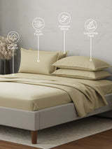 Emblem 100% Cotton 300 TC Beige Solid King Dyed Bedsheet with 4 Pillow Covers