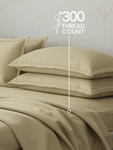 Emblem 100% Cotton 300 TC Beige Solid King Dyed Bedsheet with 4 Pillow Covers