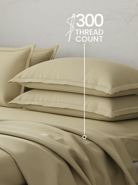 Emblem 100% Cotton 300 TC Beige Solid King Dyed Bedsheet with 4 Pillow Covers