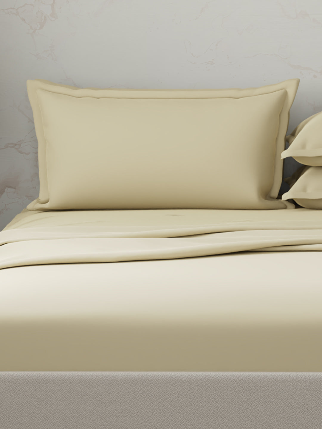 Emblem 100% Cotton 300 TC Beige Solid King Dyed Bedsheet with 4 Pillow Covers