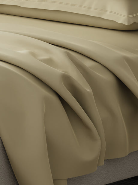 Emblem 100% Cotton 300 TC Beige Solid King Dyed Bedsheet with 4 Pillow Covers