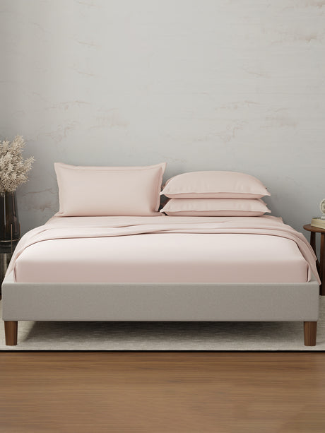 Emblem 100% Cotton 300 TC Pink Solid King Dyed Bedsheet with 4 Pillow Covers
