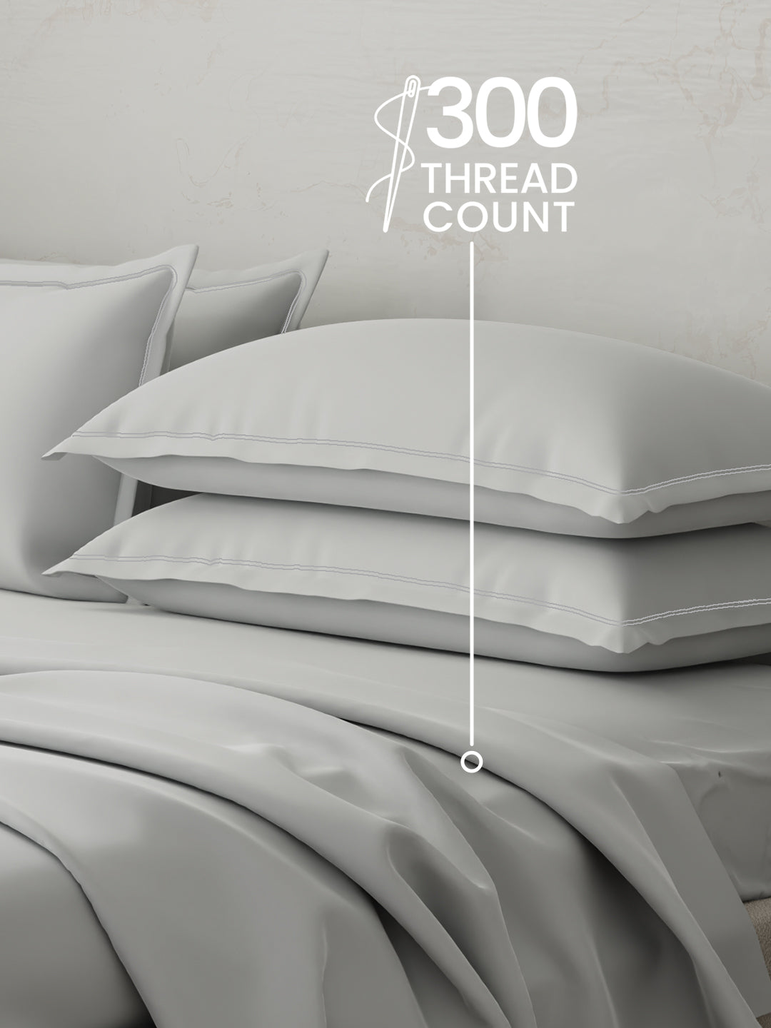 Emblem 100% Cotton 300 TC White Solid King Dyed Bedsheet with 4 Pillow Covers