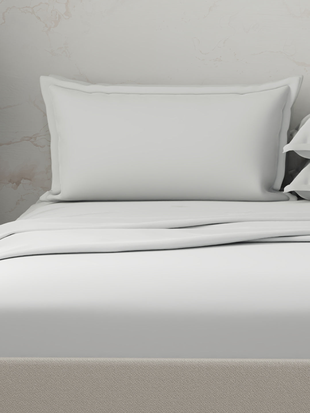 Emblem 100% Cotton 300 TC White Solid King Dyed Bedsheet with 4 Pillow Covers