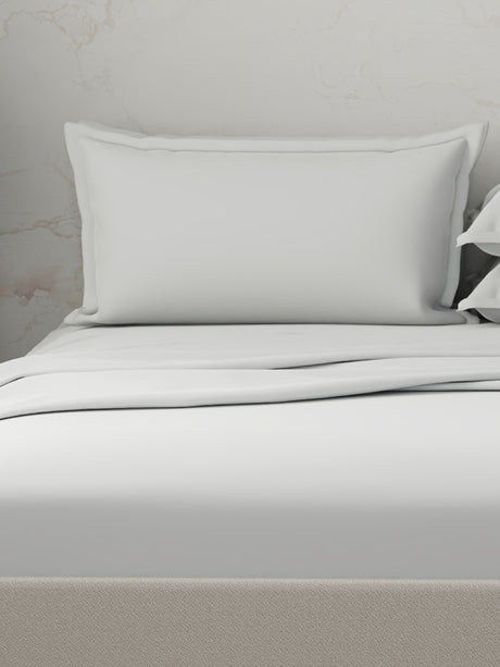 Emblem 100% Cotton 300 TC White Solid King Dyed Bedsheet with 4 Pillow Covers