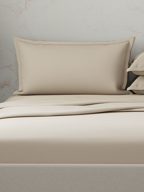 Emblem 100% Cotton 300 TC Beige Solid King Dyed Bedsheet with 4 Pillow Covers