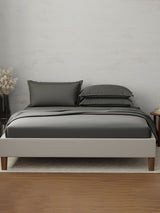 Emblem 100% Cotton 300 TC Grey Solid King Dyed Bedsheet with 4 Pillow Covers