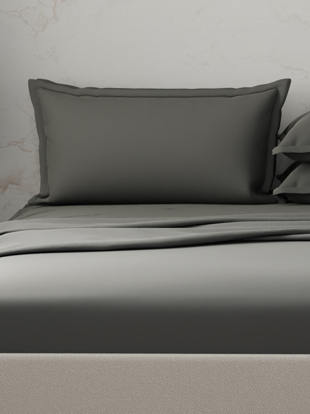 Emblem 100% Cotton 300 TC Grey Solid King Dyed Bedsheet with 4 Pillow Covers
