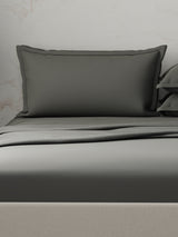 Emblem 100% Cotton 300 TC Grey Solid King Dyed Bedsheet with 4 Pillow Covers