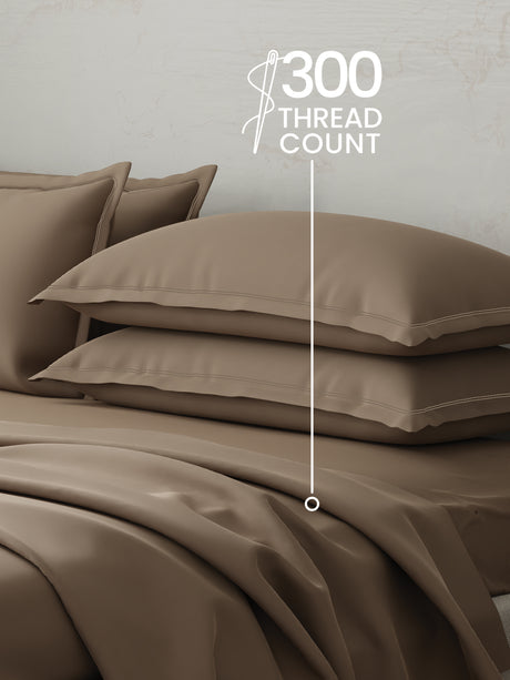 Emblem 100% Cotton 300 TC Brown Solid King Dyed Bedsheet with 4 Pillow Covers