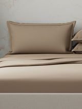 Emblem 100% Cotton 300 TC Brown Solid King Dyed Bedsheet with 4 Pillow Covers