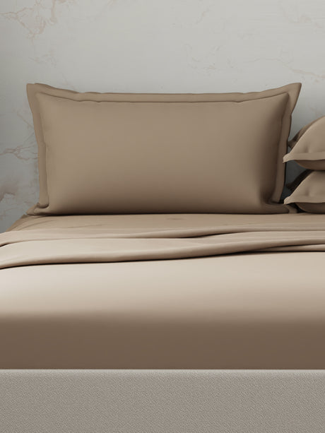 Emblem 100% Cotton 300 TC Brown Solid King Dyed Bedsheet with 4 Pillow Covers