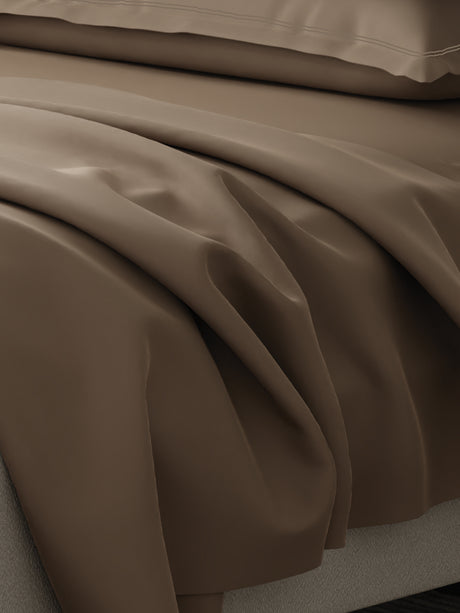 Emblem 100% Cotton 300 TC Brown Solid King Dyed Bedsheet with 4 Pillow Covers