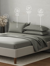 Emblem 100% Cotton 300 TC Grey Solid King Dyed Bedsheet with 4 Pillow Covers