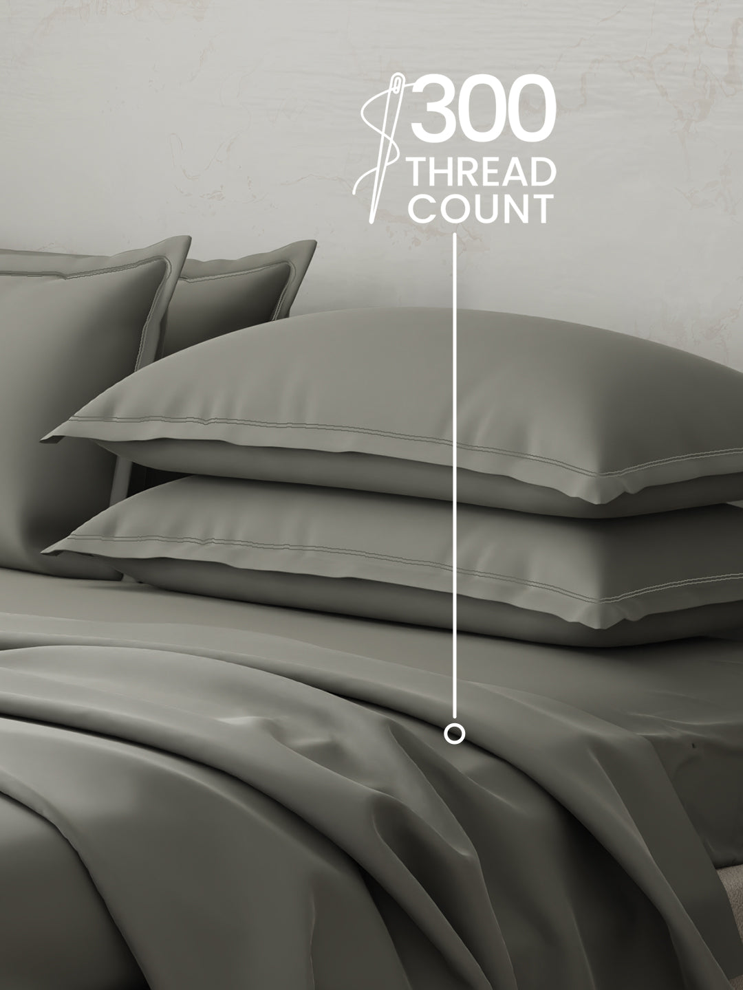 Emblem 100% Cotton 300 TC Grey Solid King Dyed Bedsheet with 4 Pillow Covers