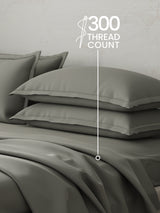 Emblem 100% Cotton 300 TC Grey Solid King Dyed Bedsheet with 4 Pillow Covers