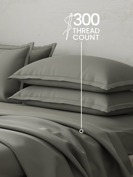 Emblem 100% Cotton 300 TC Grey Solid King Dyed Bedsheet with 4 Pillow Covers