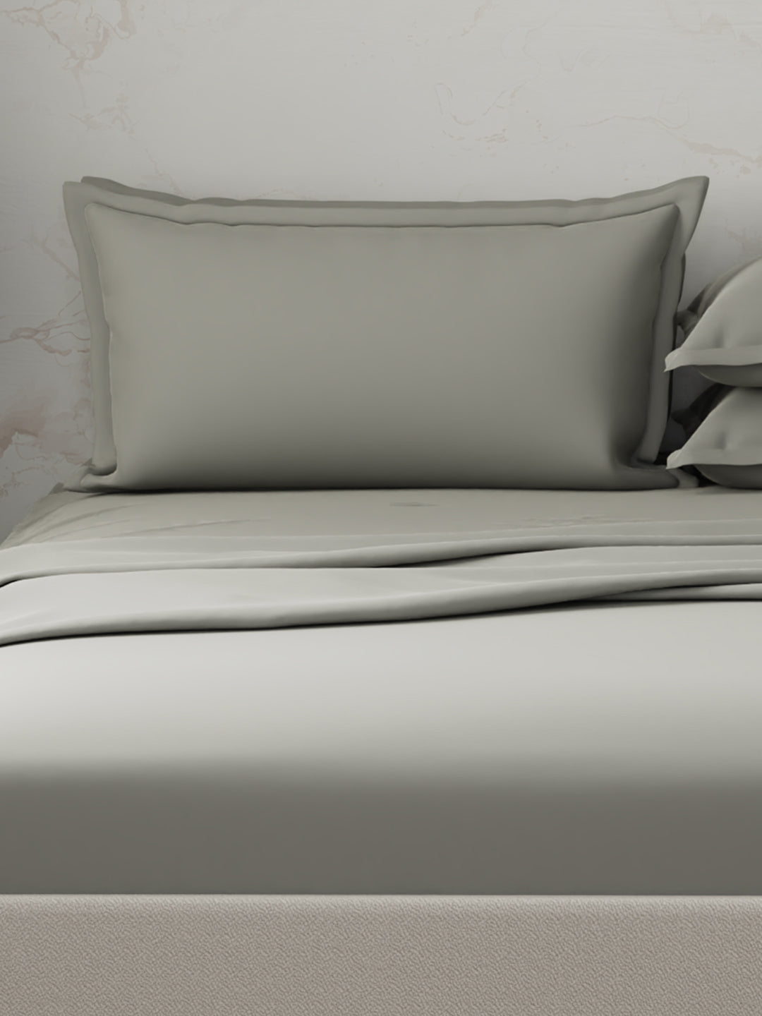 Emblem 100% Cotton 300 TC Grey Solid King Dyed Bedsheet with 4 Pillow Covers