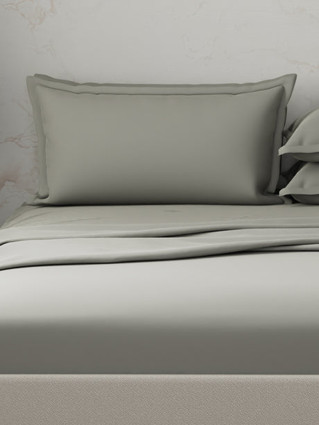 Emblem 100% Cotton 300 TC Grey Solid King Dyed Bedsheet with 4 Pillow Covers