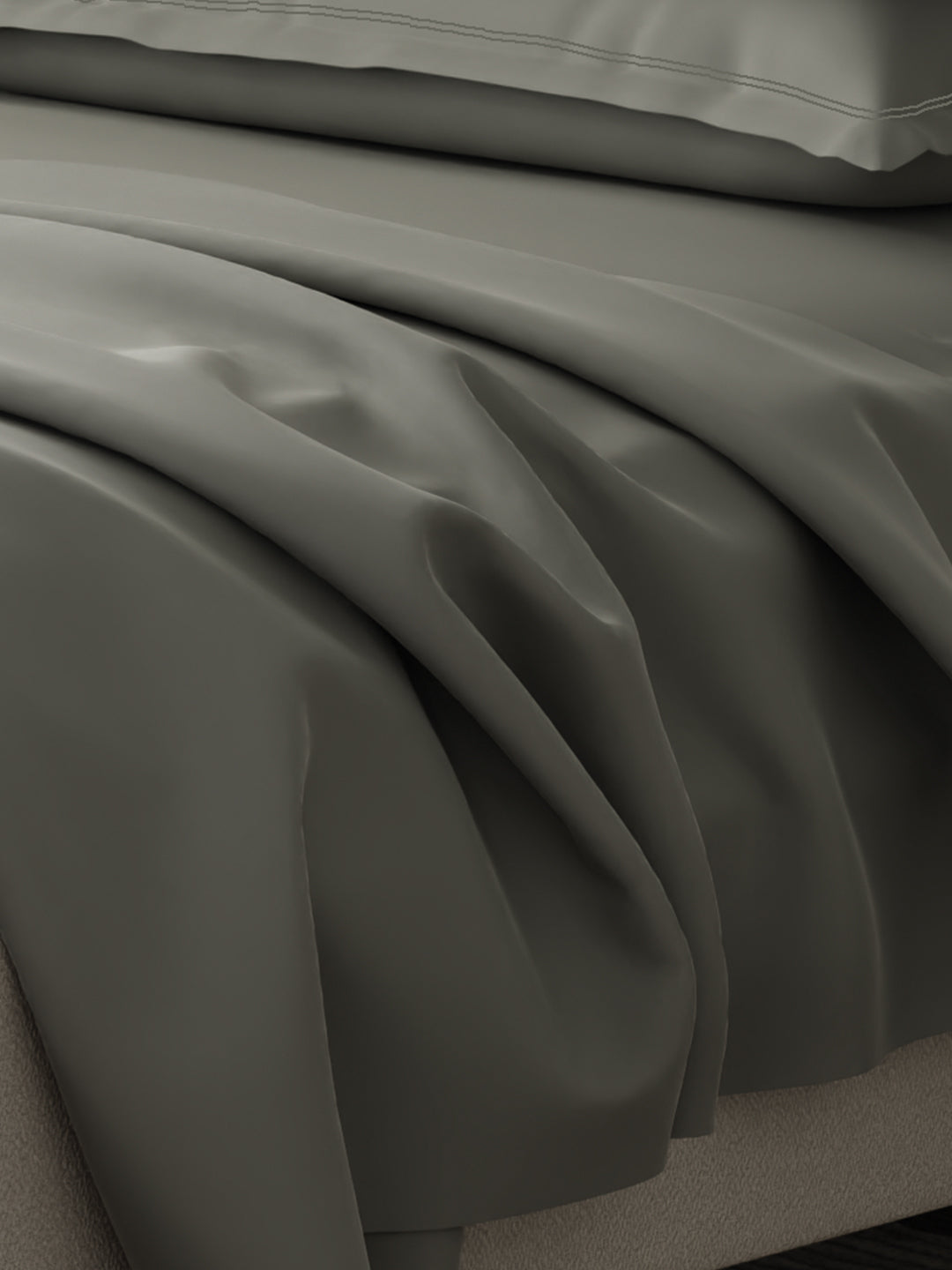 Emblem 100% Cotton 300 TC Grey Solid King Dyed Bedsheet with 4 Pillow Covers
