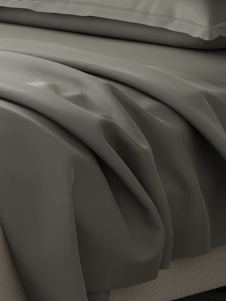 Emblem 100% Cotton 300 TC Grey Solid King Dyed Bedsheet with 4 Pillow Covers