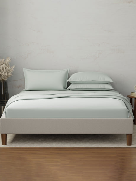 Emblem 100% Cotton 300 TC Grey Solid King Dyed Bedsheet with 4 Pillow Covers