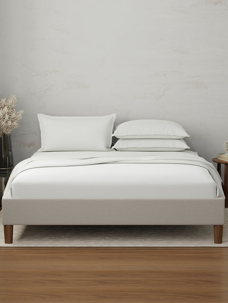 Emblem 100% Cotton 300 TC White Solid King Dyed Bedsheet with 4 Pillow Covers