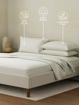 Cotton Charm 400 TC 100% Cotton White King Size Dyed Bedsheet with 4 Pillow Covers