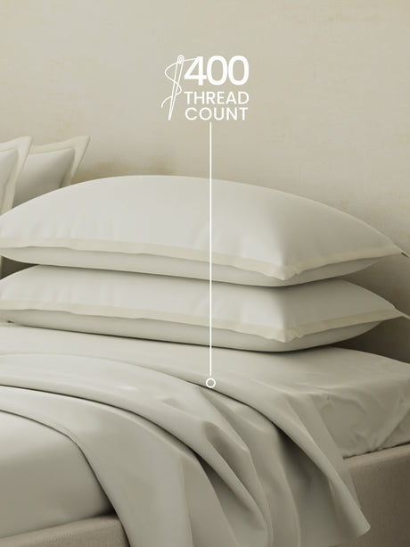 Cotton Charm 400 TC 100% Cotton White King Size Dyed Bedsheet with 4 Pillow Covers